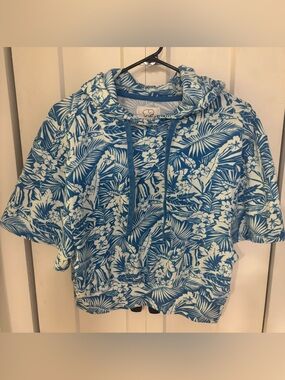 Ivory Ella Andrea Tropical Hawaiian Cropped Hoodie Size Medium